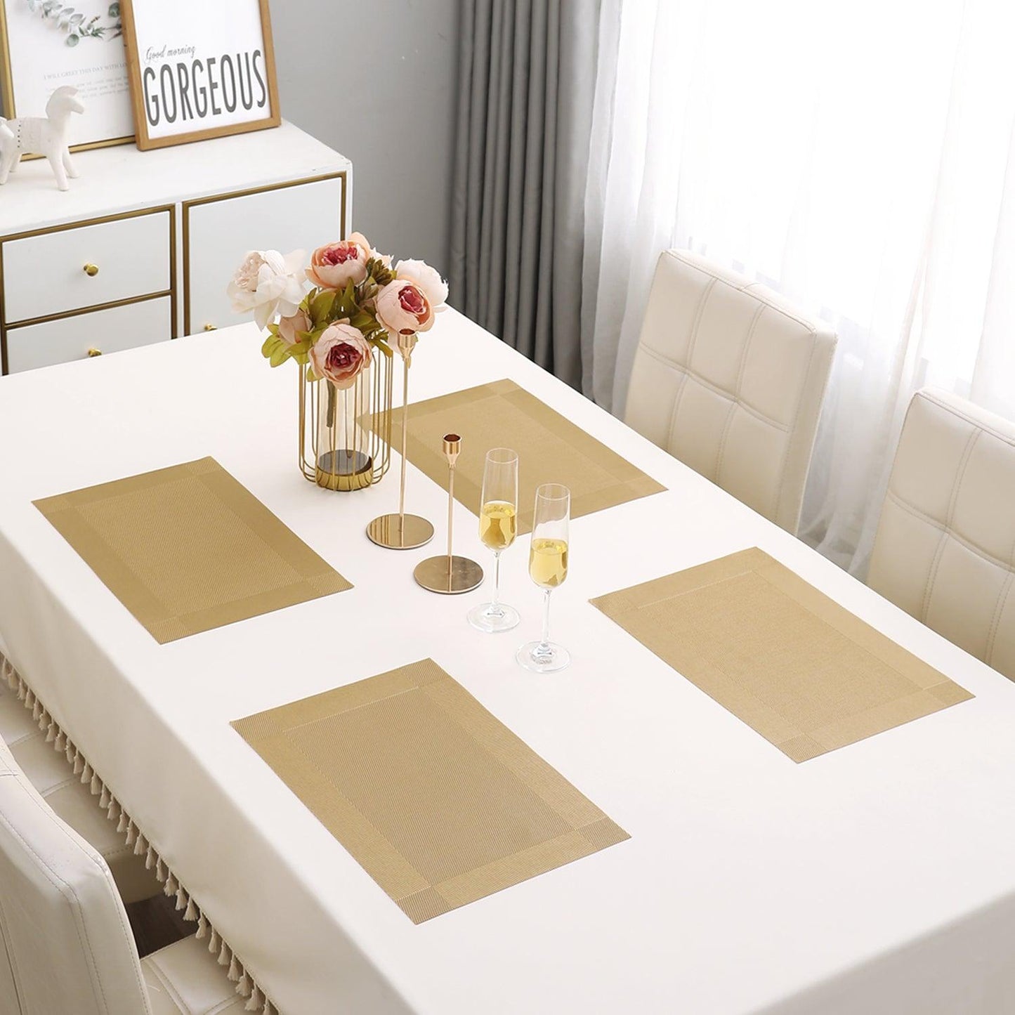 PVC Dining Table Mats, Gold - HOKIPO | Har Ghar ka Humsafar