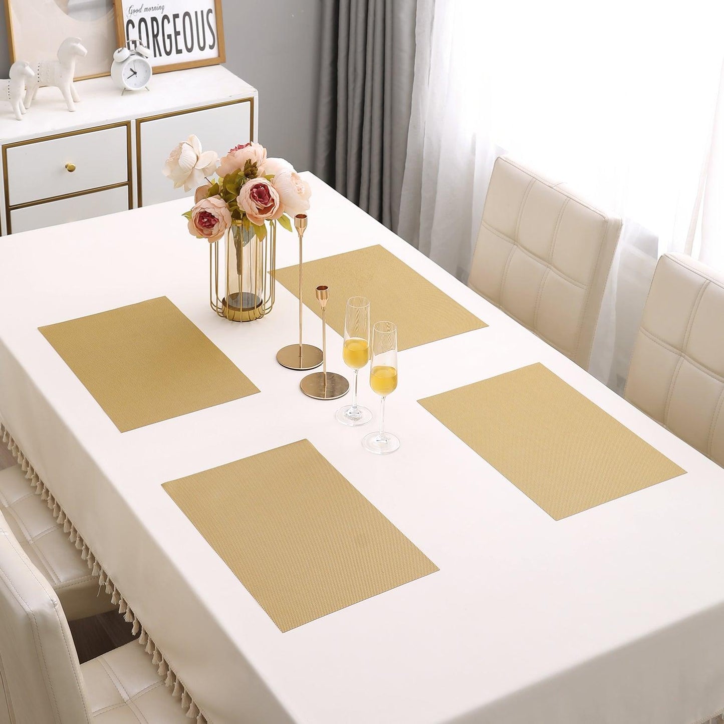 PVC Dining Table Mats, Golden - HOKIPO | Har Ghar ka Humsafar