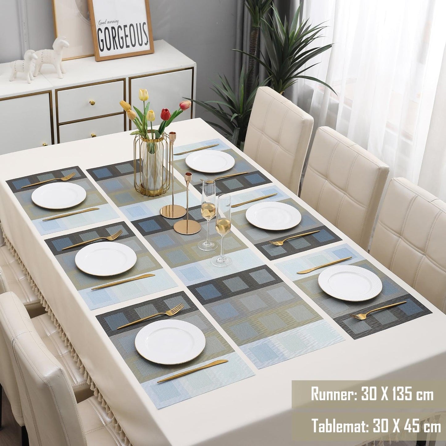 PVC Dining Table Mats, Gradient Blue - HOKIPO | Har Ghar ka Humsafar