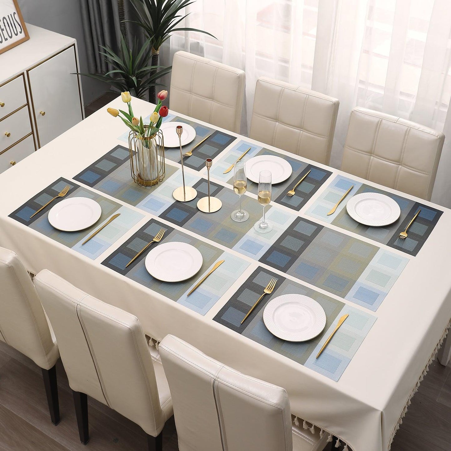 PVC Dining Table Mats, Gradient Blue - HOKIPO | Har Ghar ka Humsafar