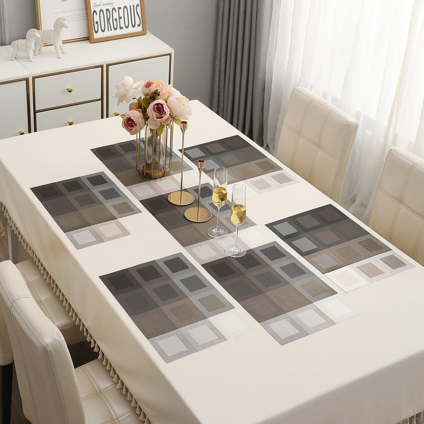 PVC Dining Table Mats, Gradient Brown - HOKIPO | Har Ghar ka Humsafar