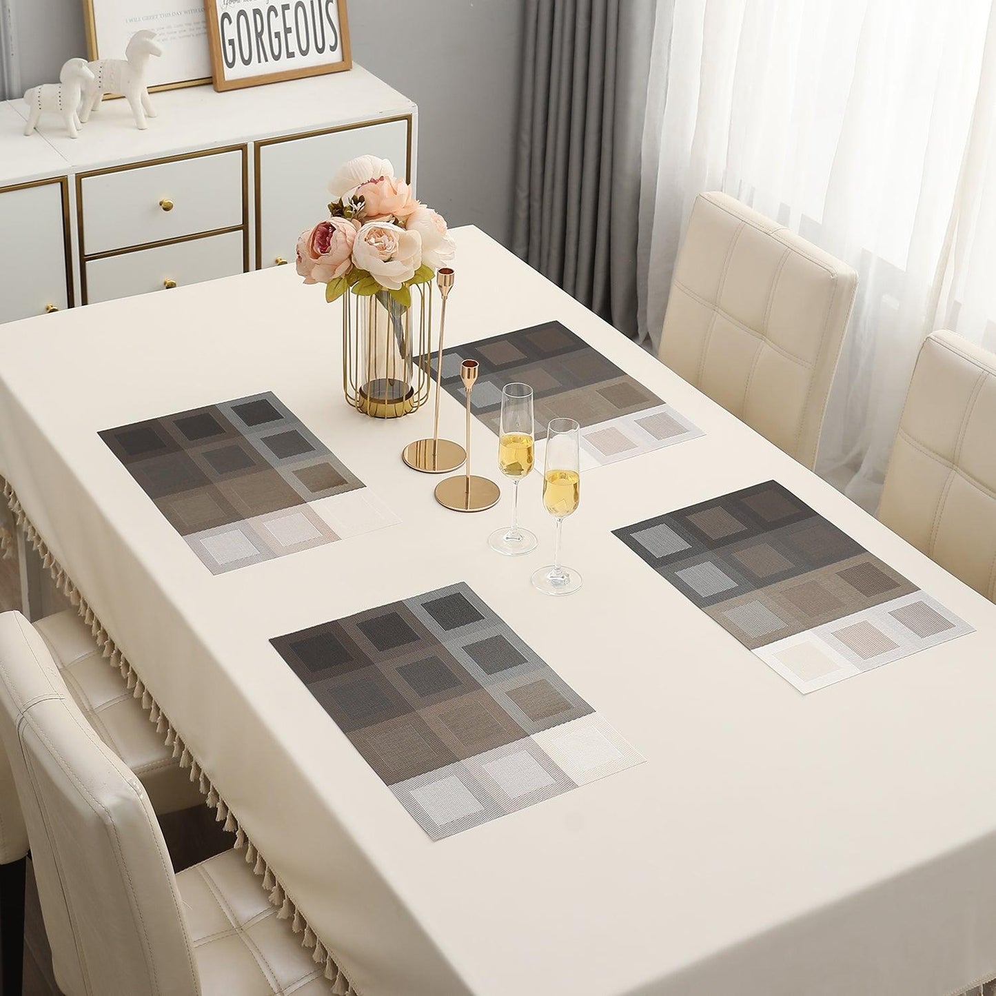 PVC Dining Table Mats, Gradient Brown - HOKIPO | Har Ghar ka Humsafar