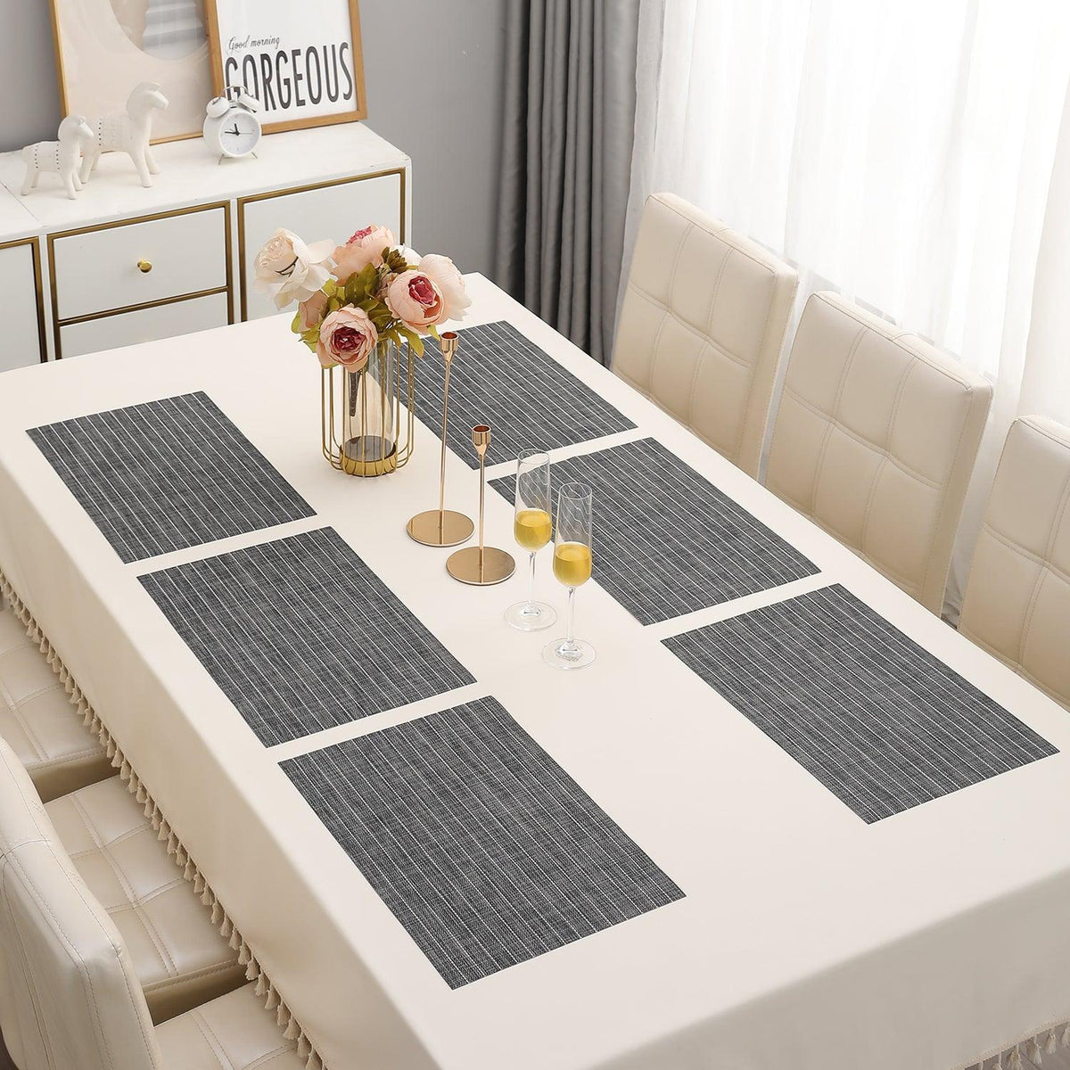 PVC Dining Table Mats, Grey - HOKIPO | Har Ghar ka Humsafar