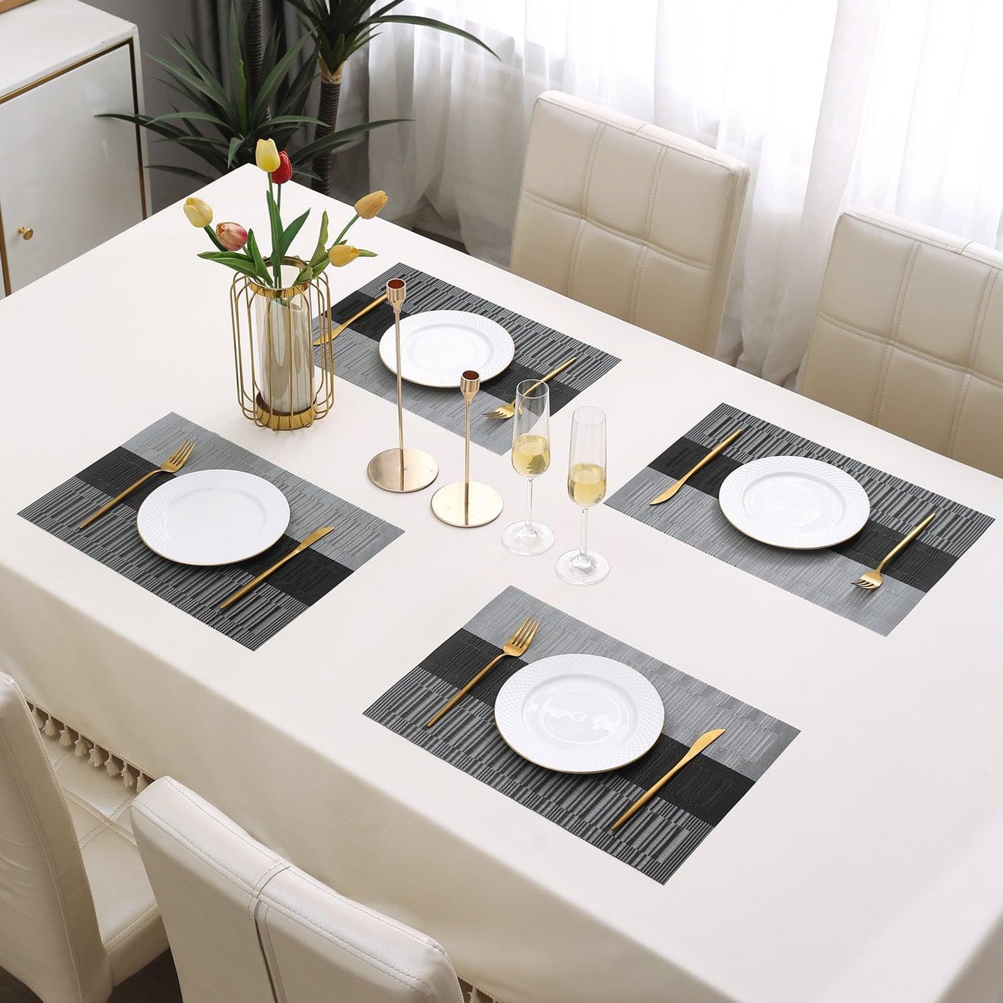 PVC Dining Table Mats, Grey - HOKIPO | Har Ghar ka Humsafar