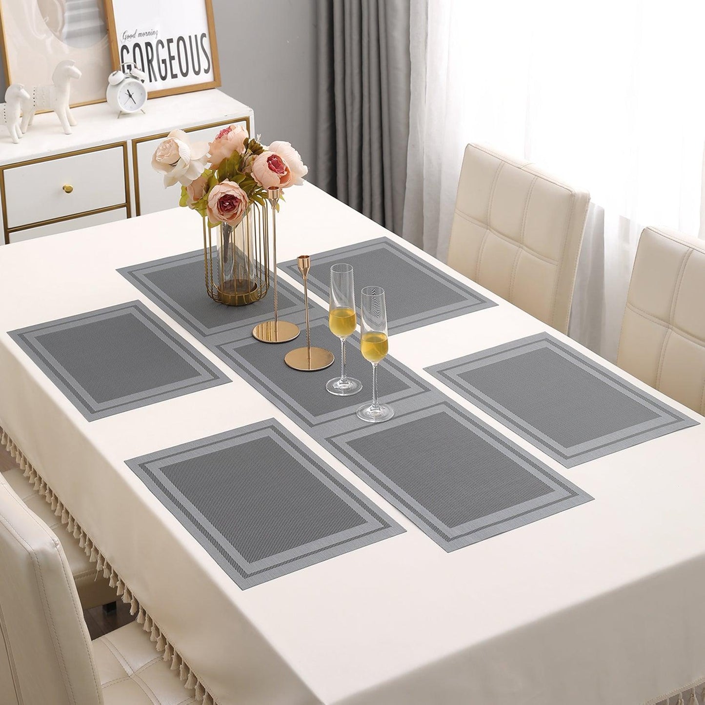 PVC Dining Table Mats, Grey - HOKIPO | Har Ghar ka Humsafar