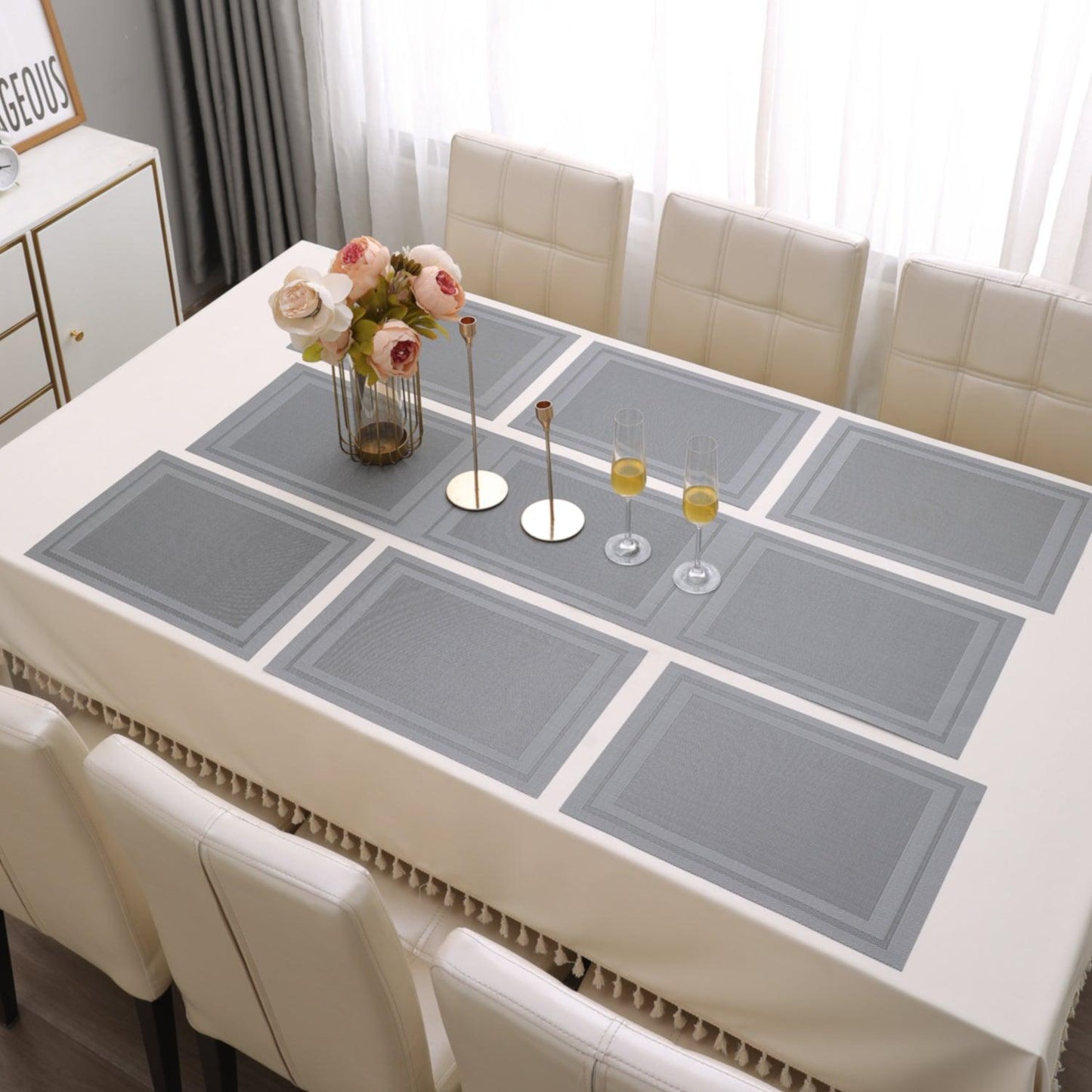 PVC Dining Table Mats, Grey - HOKIPO | Har Ghar ka Humsafar