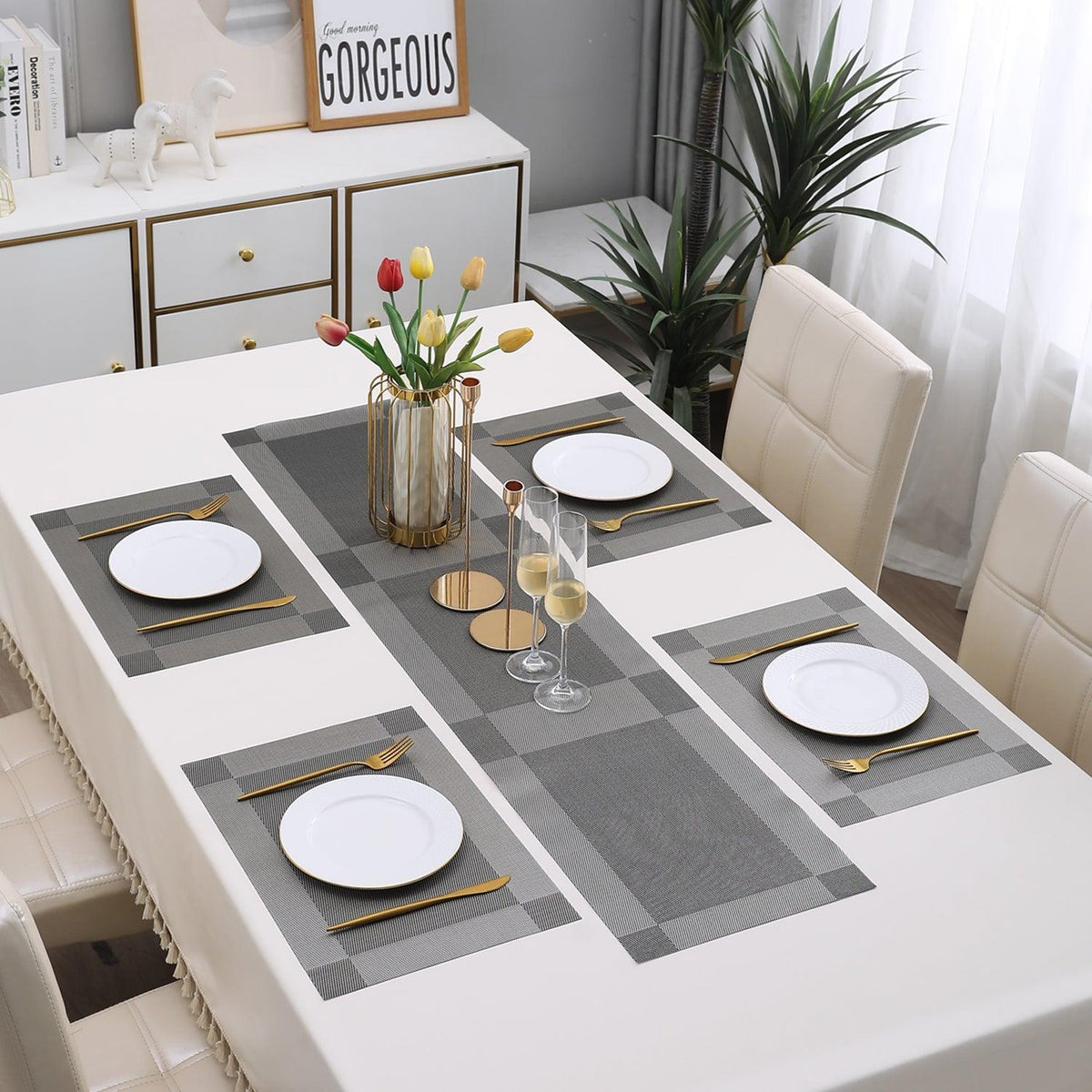 PVC Dining Table Mats, Grey - HOKIPO | Har Ghar ka Humsafar