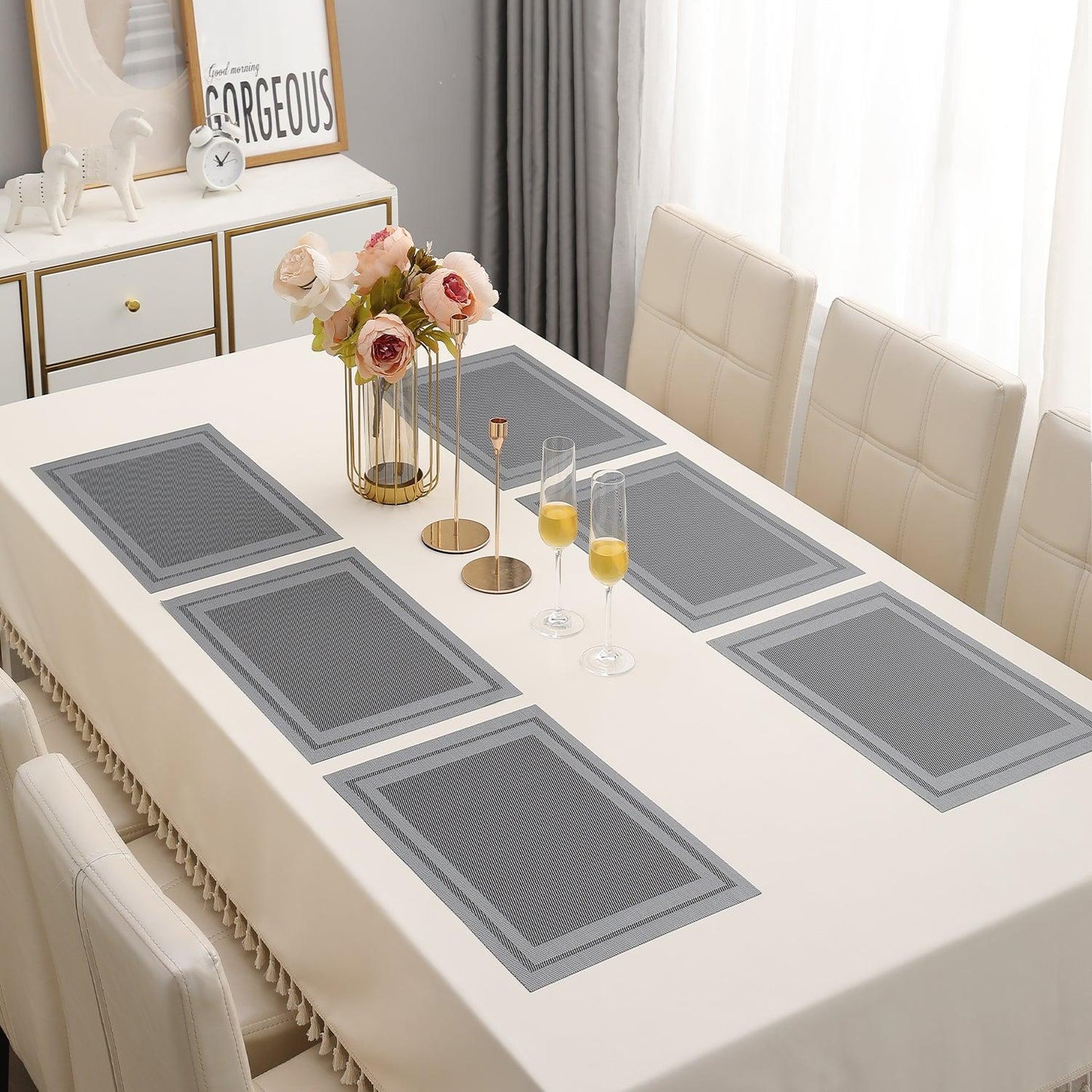 PVC Dining Table Mats, Grey - HOKIPO | Har Ghar ka Humsafar