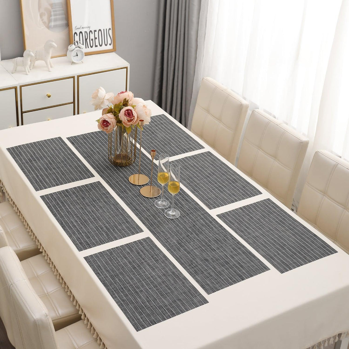 PVC Dining Table Mats, Grey - HOKIPO | Har Ghar ka Humsafar