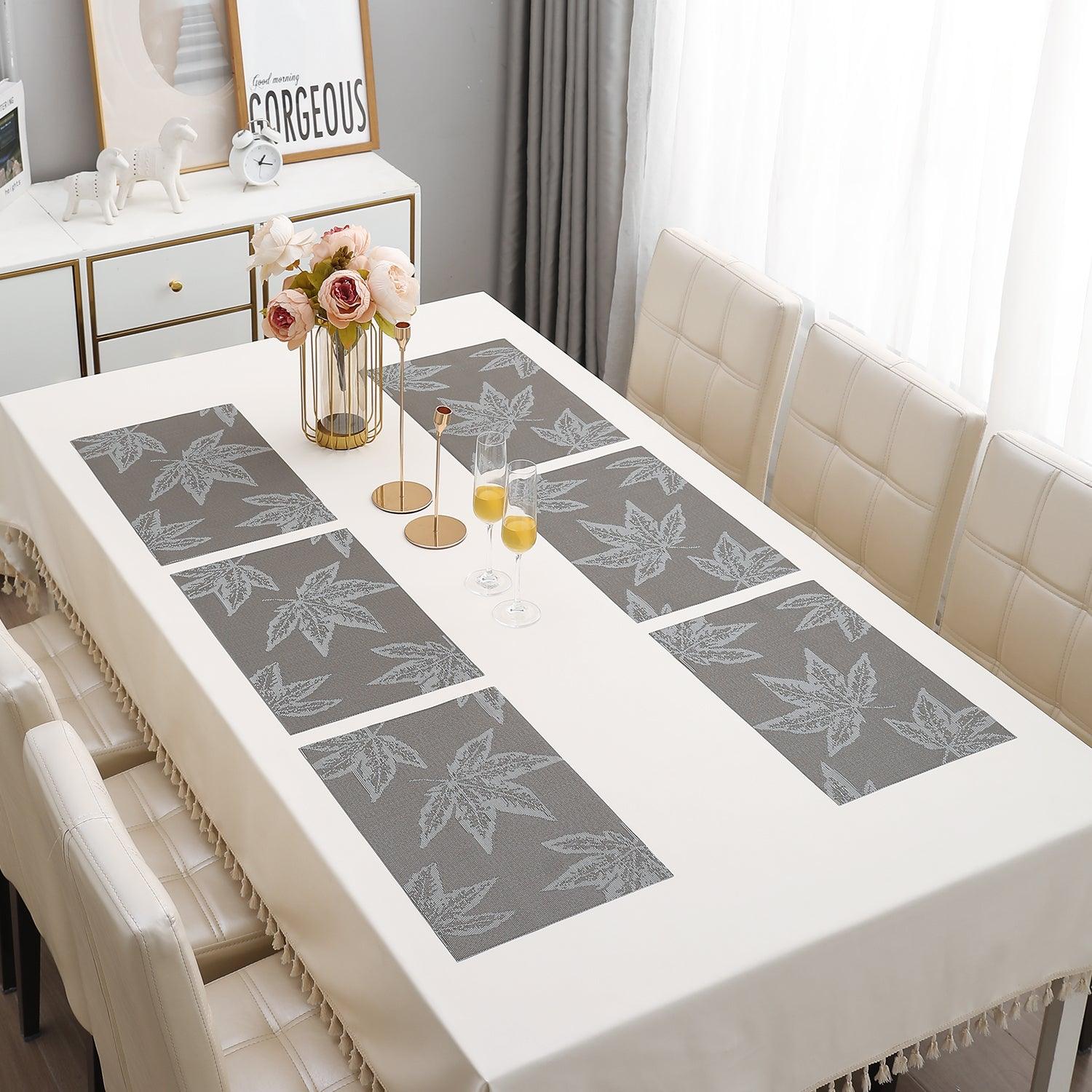 PVC Dining Table Mats, Grey Maple Leaf - HOKIPO | Har Ghar ka Humsafar