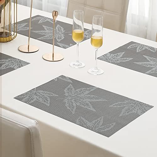 PVC Dining Table Mats, Grey Maple Leaf - HOKIPO | Har Ghar ka Humsafar