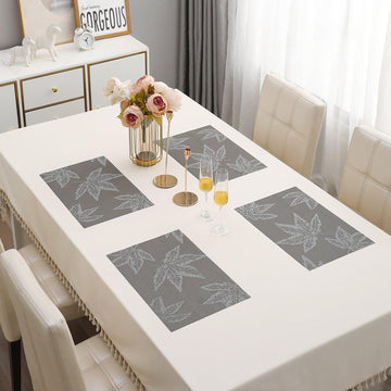 PVC Dining Table Mats, Grey Maple Leaf - HOKIPO | Har Ghar ka Humsafar