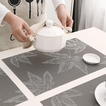 PVC Dining Table Mats, Grey Maple Leaf - HOKIPO | Har Ghar ka Humsafar