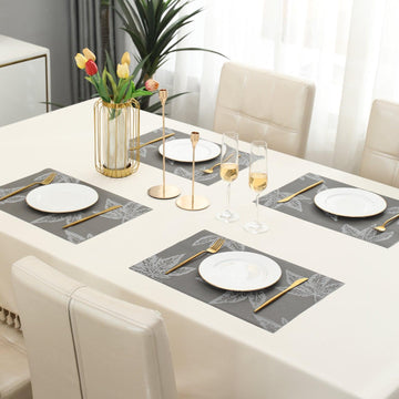 PVC Dining Table Mats, Grey Maple Leaf - HOKIPO | Har Ghar ka Humsafar