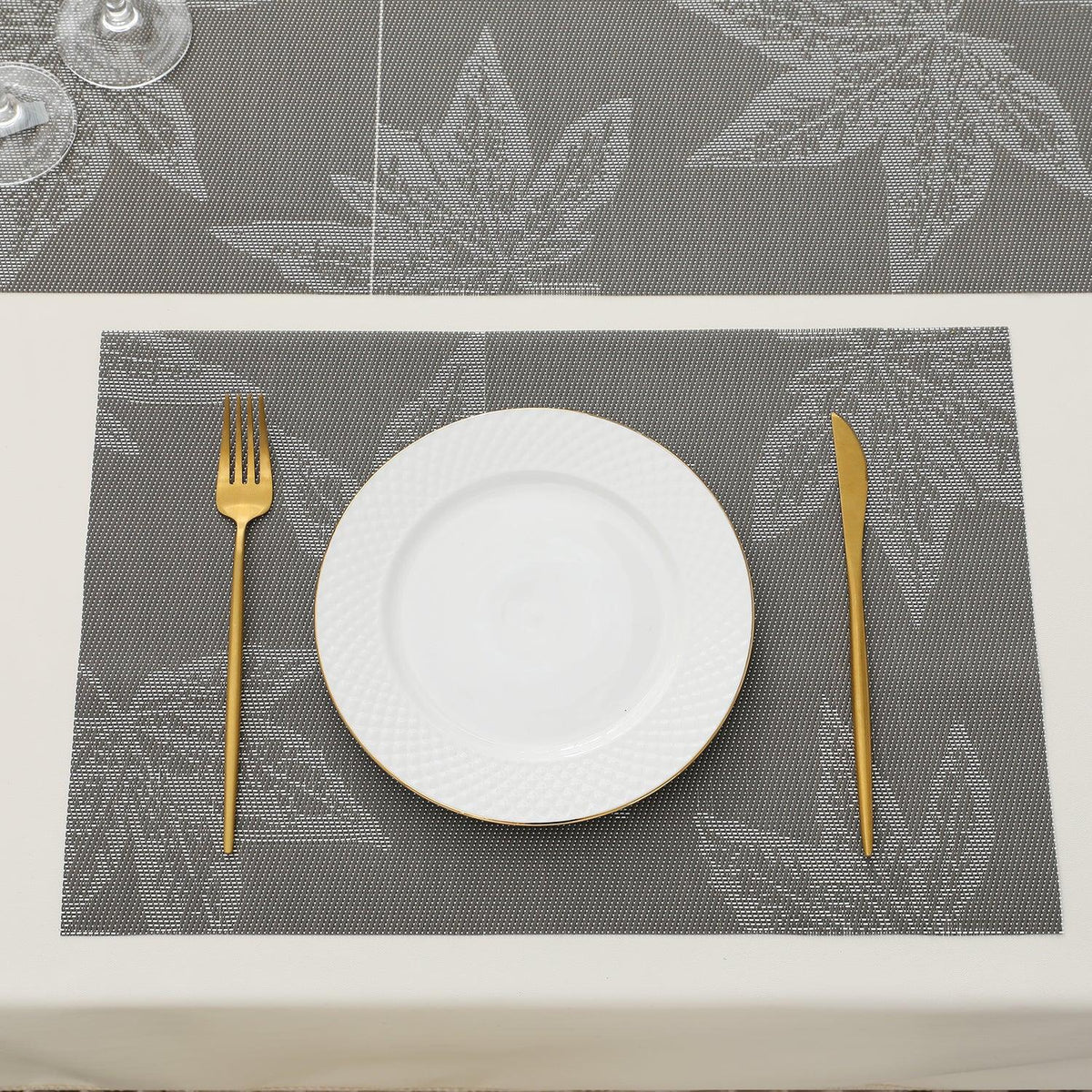 PVC Dining Table Mats, Grey Maple Leaf - HOKIPO | Har Ghar ka Humsafar