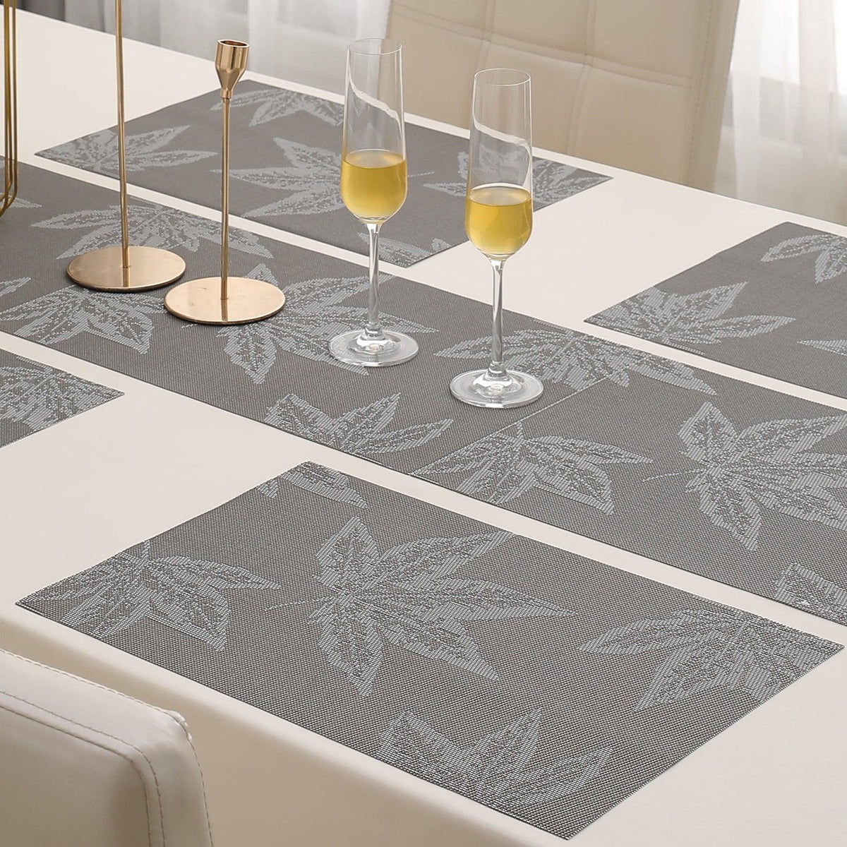 PVC Dining Table Mats, Grey Maple Leaf - HOKIPO | Har Ghar ka Humsafar