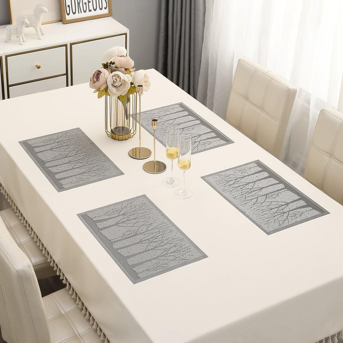 PVC Dining Table Mats, Grey Tree - HOKIPO | Har Ghar ka Humsafar