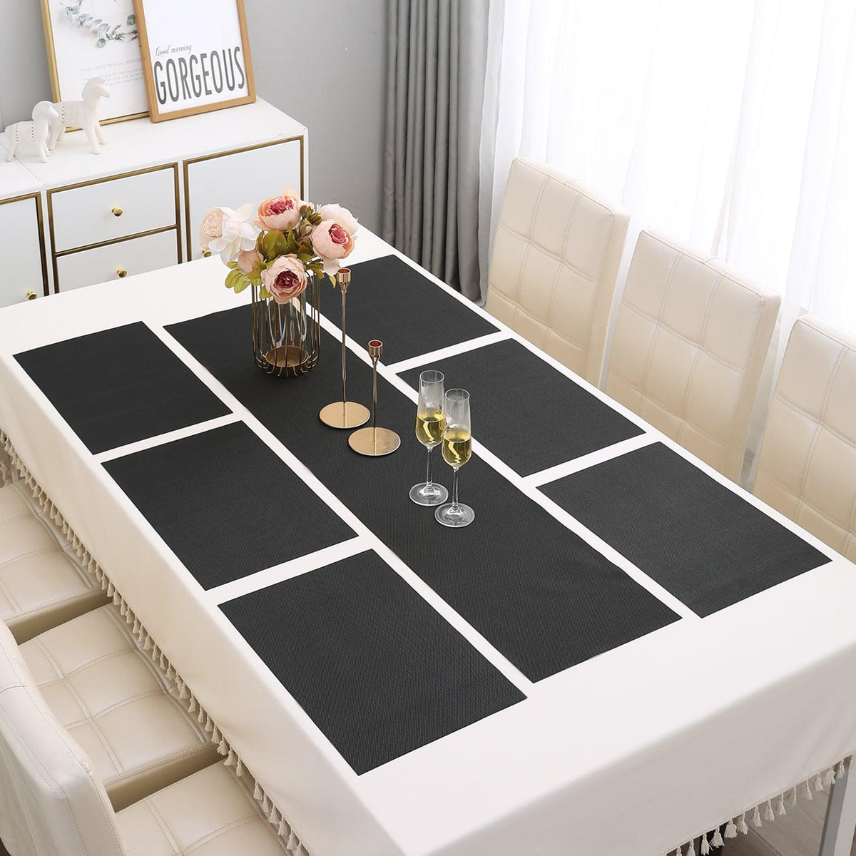 PVC Dining Table Mats, Jet Black - HOKIPO | Har Ghar ka Humsafar