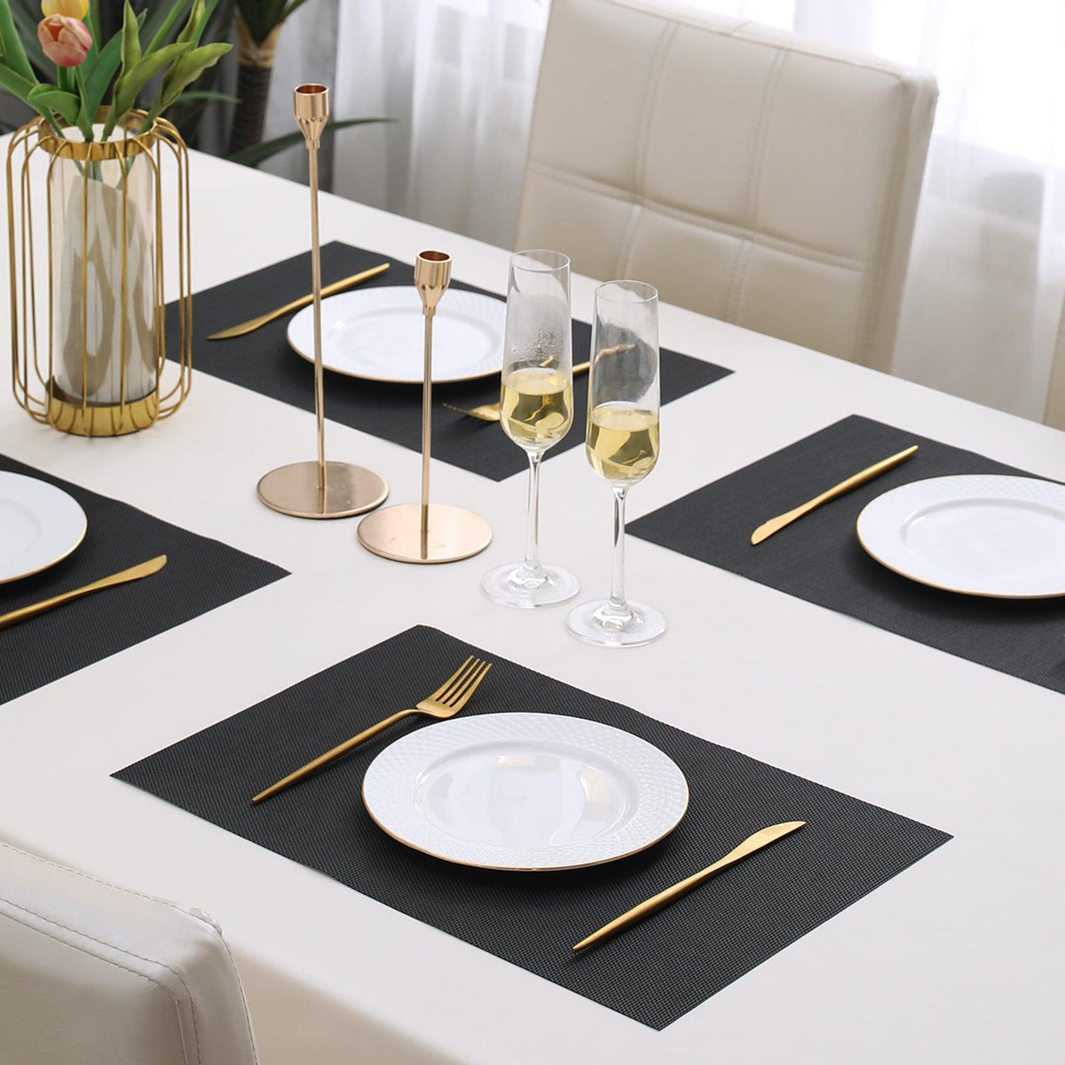 PVC Dining Table Mats, Jet Black - HOKIPO | Har Ghar ka Humsafar
