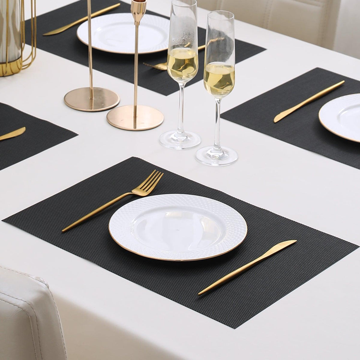 PVC Dining Table Mats, Jet Black - HOKIPO | Har Ghar ka Humsafar