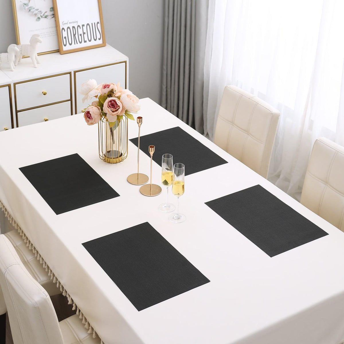 PVC Dining Table Mats, Jet Black - HOKIPO | Har Ghar ka Humsafar