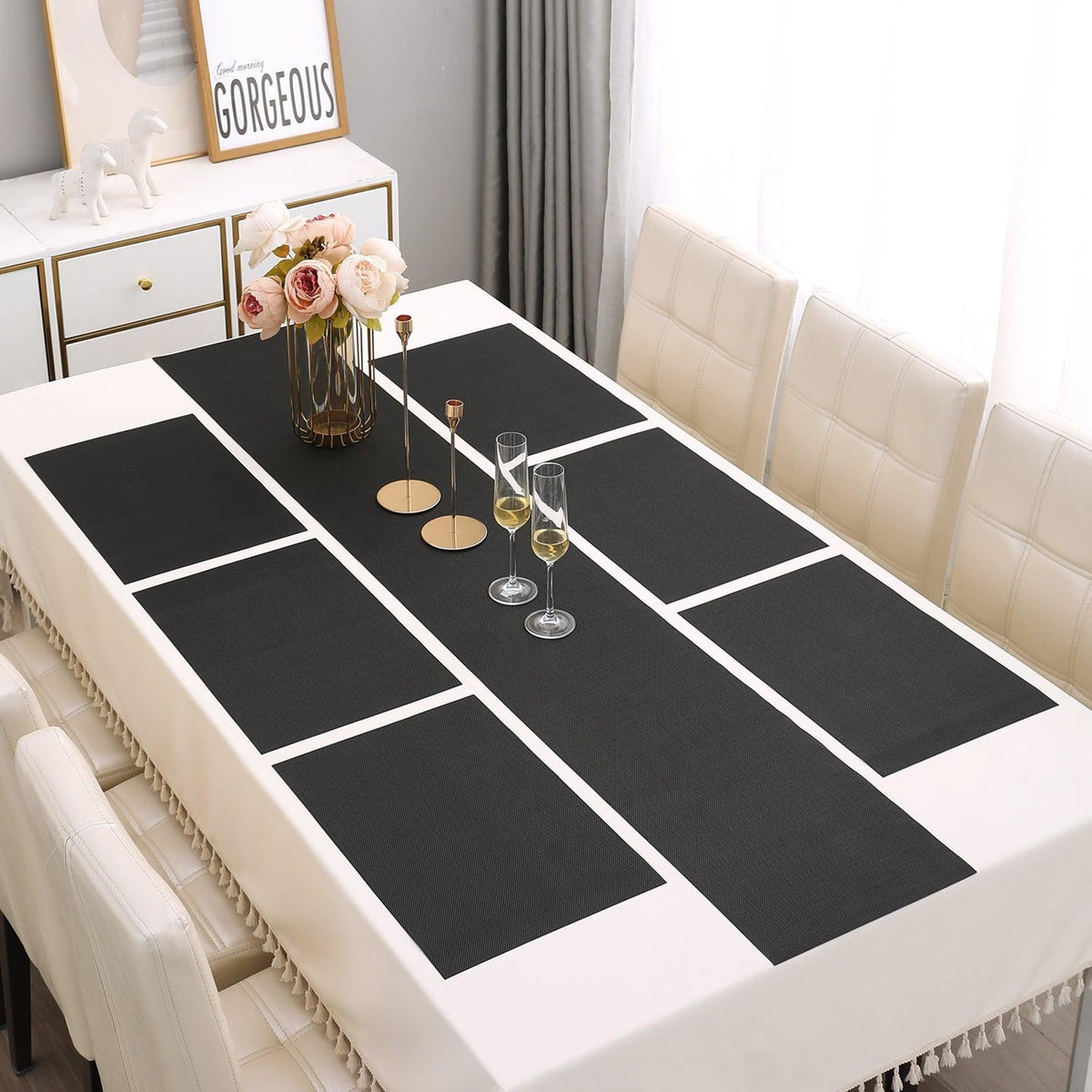 PVC Dining Table Mats, Jet Black - HOKIPO | Har Ghar ka Humsafar