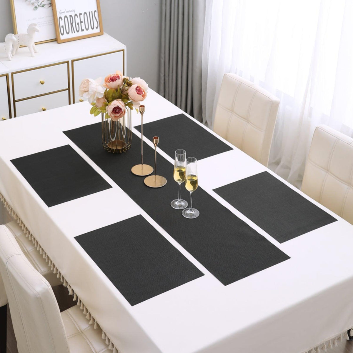 PVC Dining Table Mats, Jet Black - HOKIPO | Har Ghar ka Humsafar