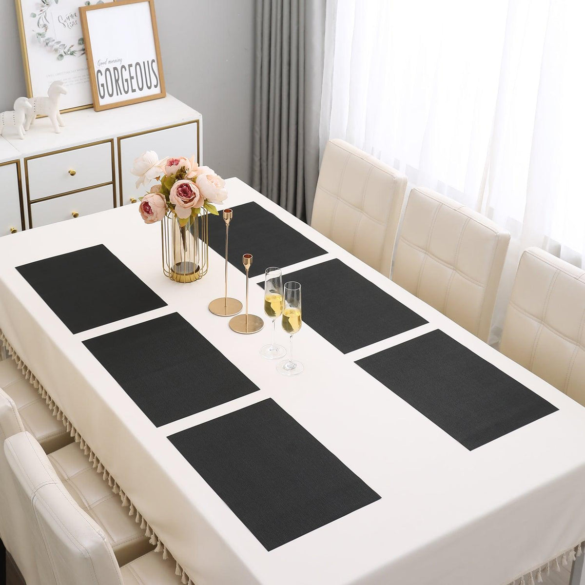 PVC Dining Table Mats, Jet Black - HOKIPO | Har Ghar ka Humsafar