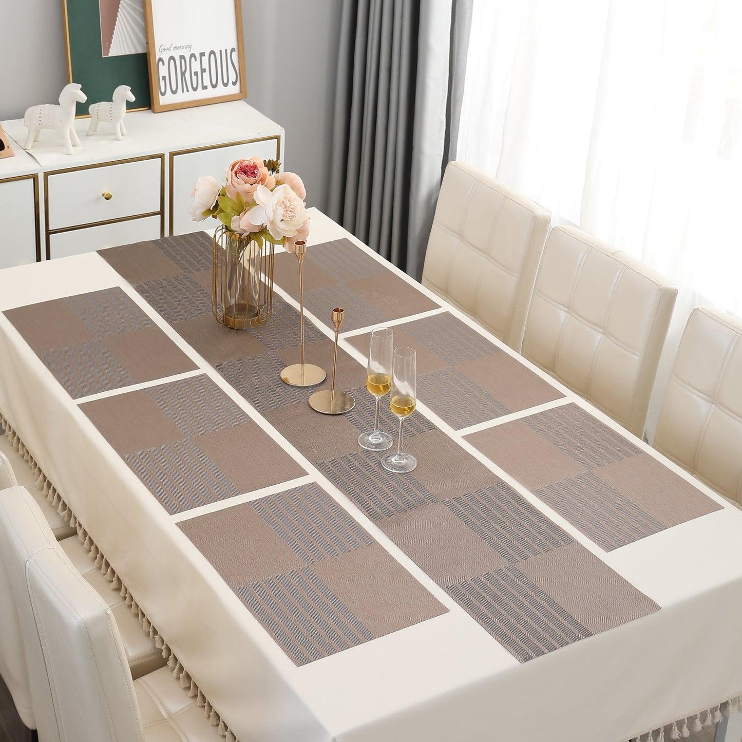 PVC Dining Table Mats, Light Brown - HOKIPO | Har Ghar ka Humsafar