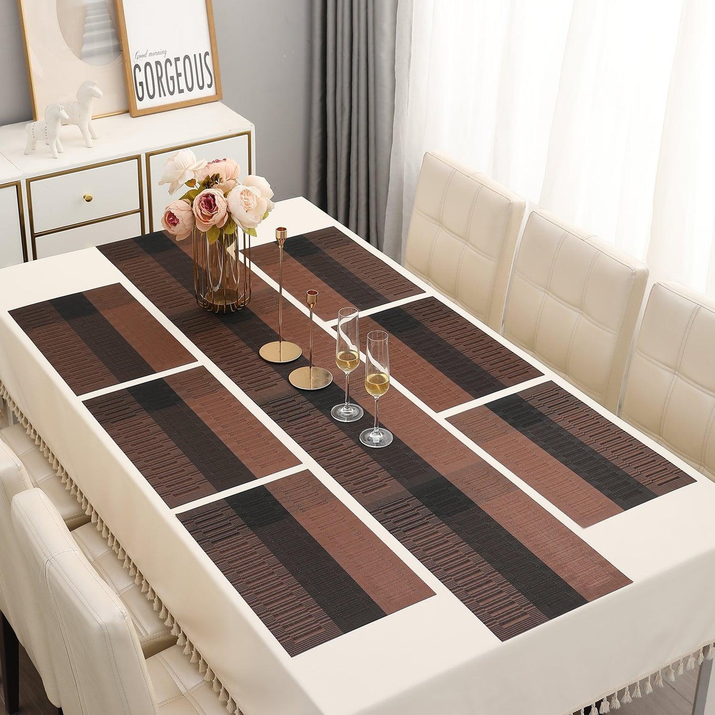 PVC Dining Table Mats, Metalic Brown - HOKIPO | Har Ghar ka Humsafar