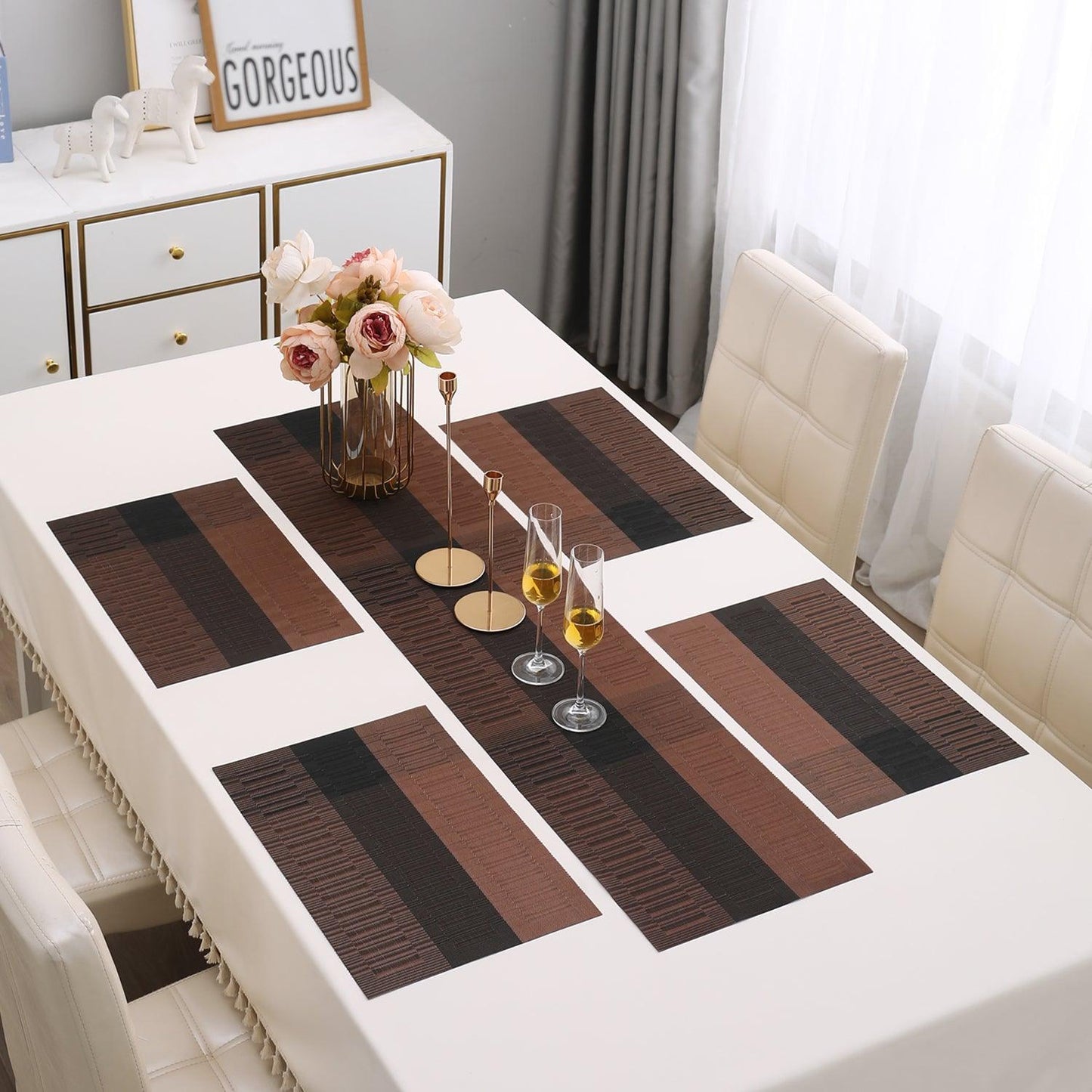 PVC Dining Table Mats, Metalic Brown - HOKIPO | Har Ghar ka Humsafar