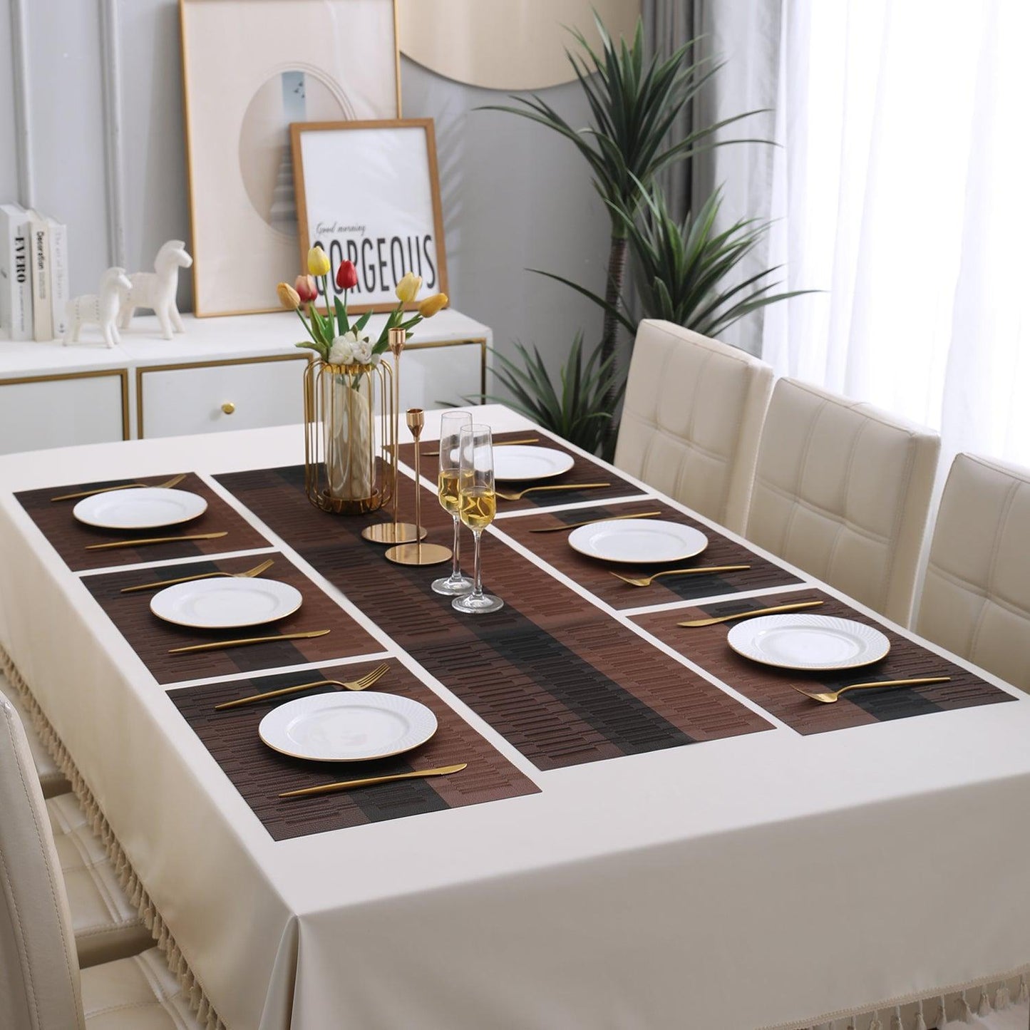 PVC Dining Table Mats, Metalic Brown - HOKIPO | Har Ghar ka Humsafar