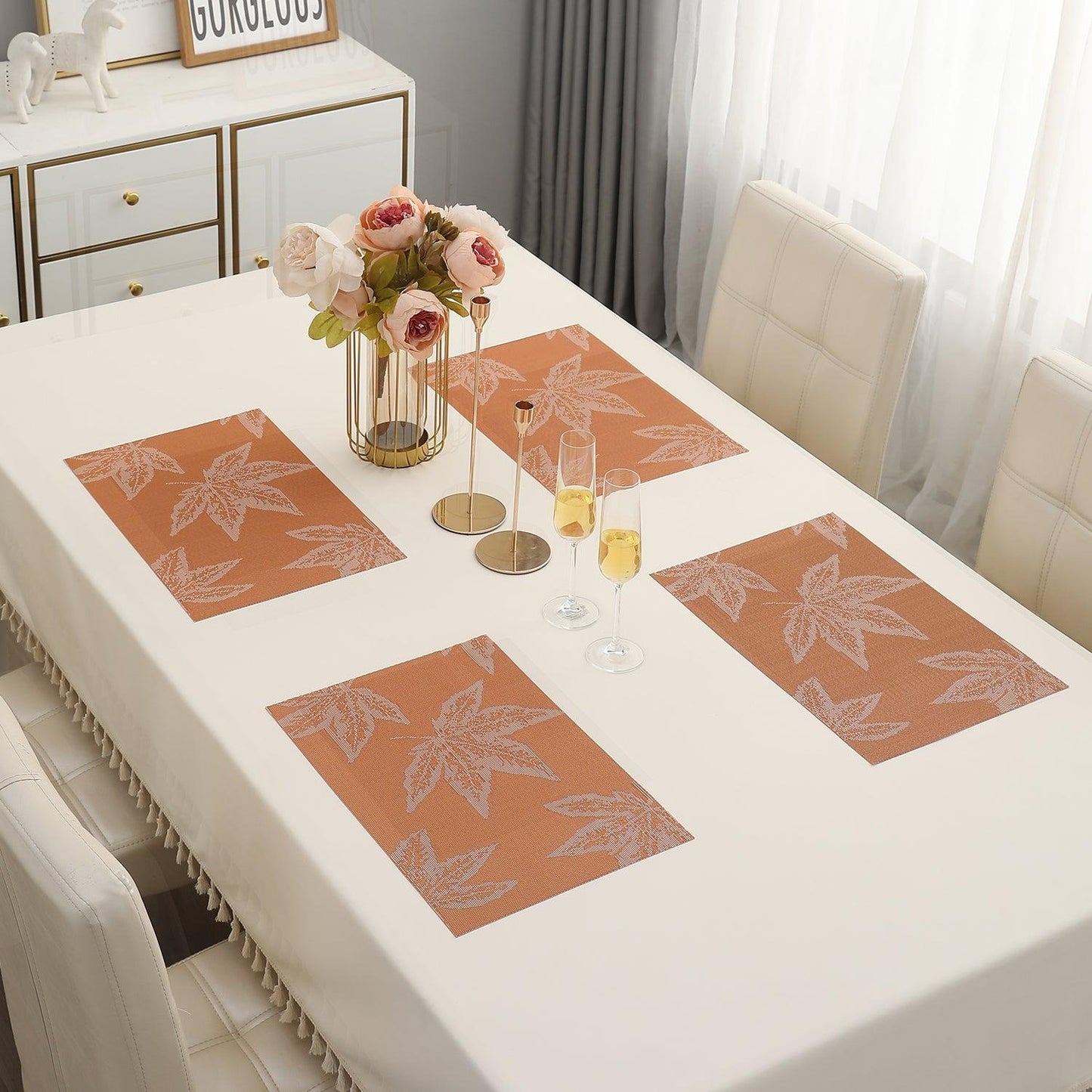 PVC Dining Table Mats, Orange Maple Leaf - HOKIPO | Har Ghar ka Humsafar