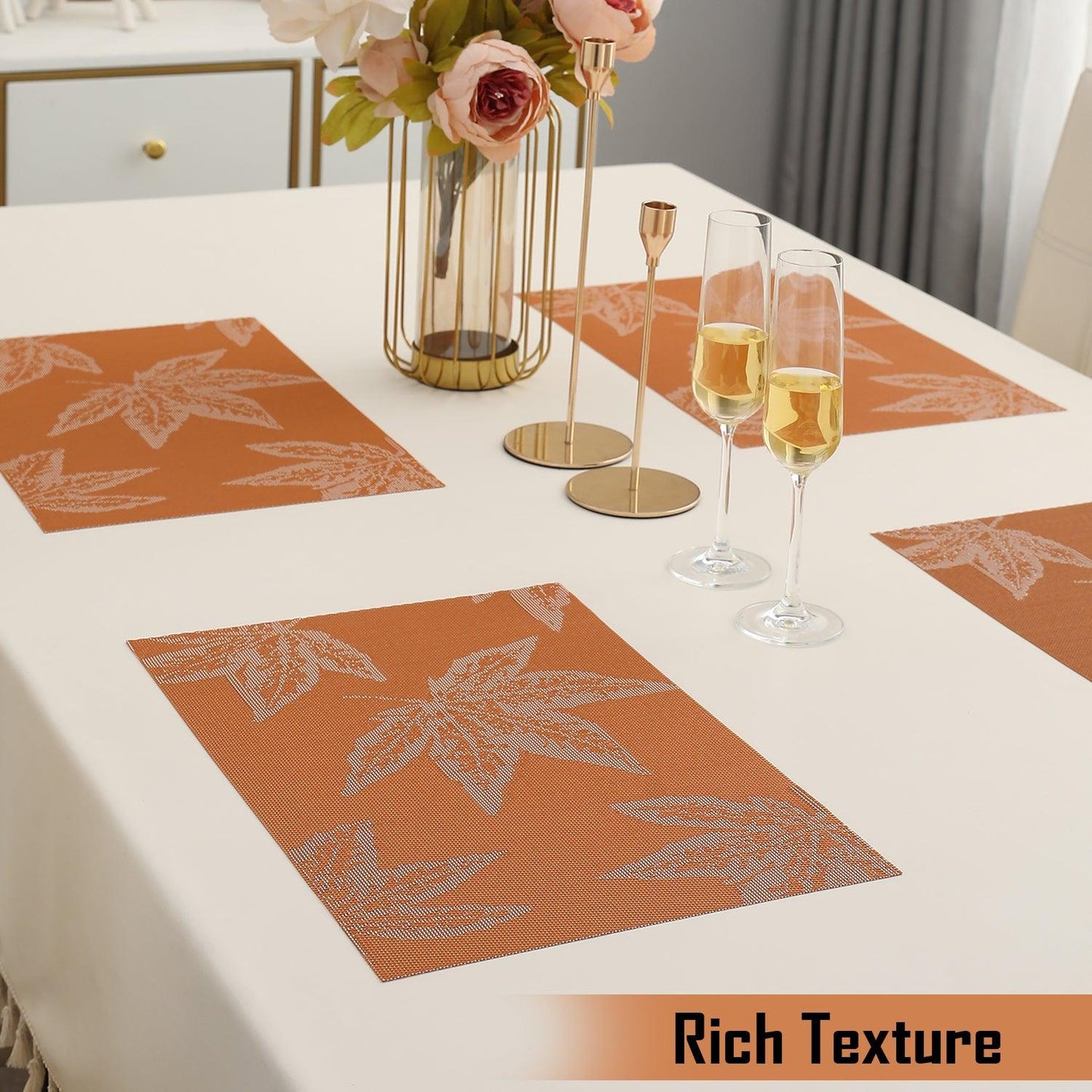 PVC Dining Table Mats, Orange Maple Leaf - HOKIPO | Har Ghar ka Humsafar