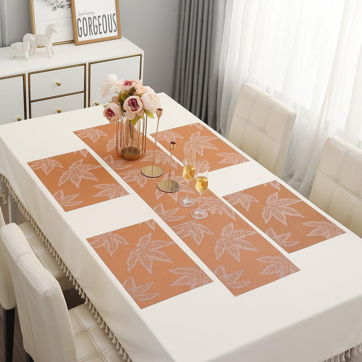 PVC Dining Table Mats, Orange Maple Leaf - HOKIPO | Har Ghar ka Humsafar