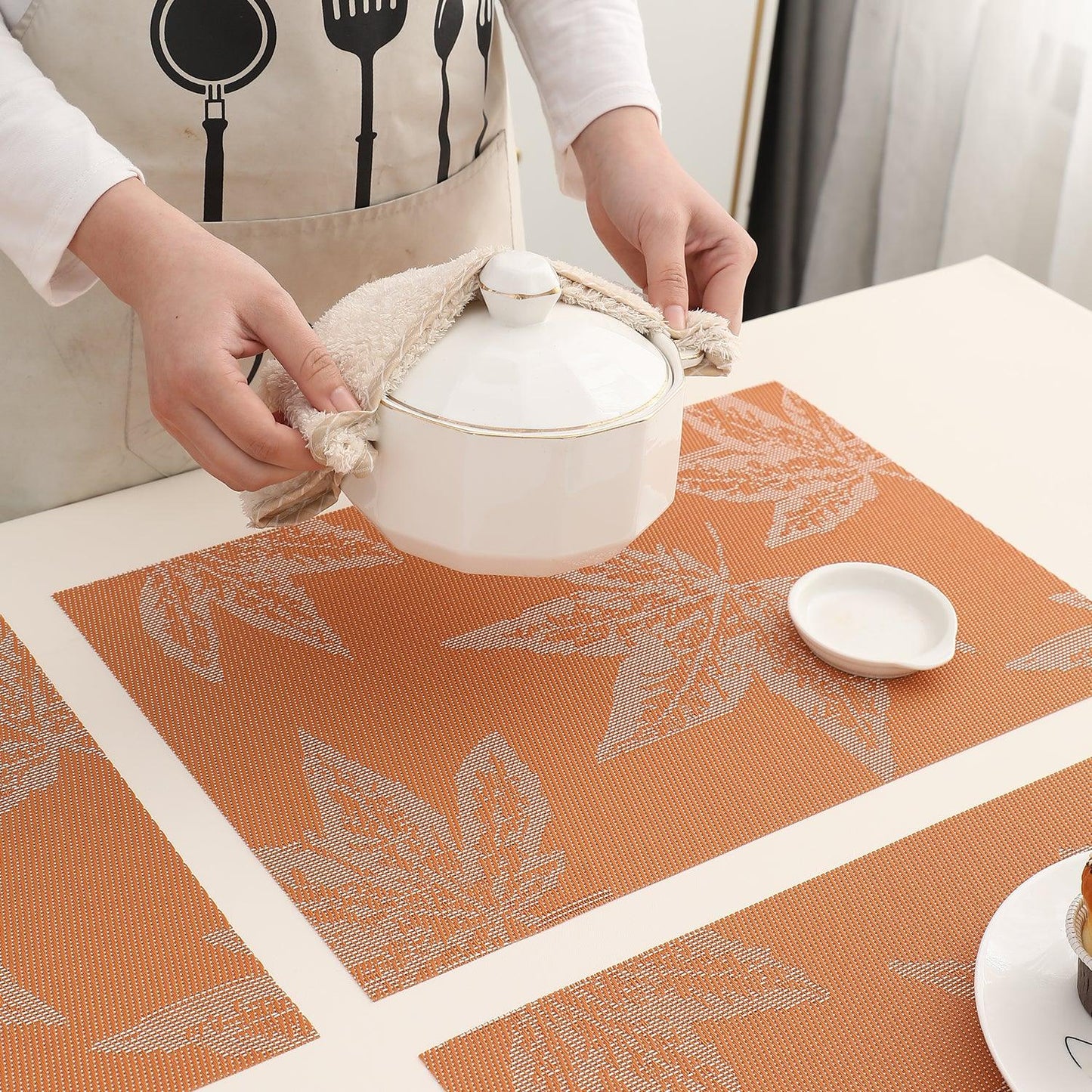 PVC Dining Table Mats, Orange Maple Leaf - HOKIPO | Har Ghar ka Humsafar