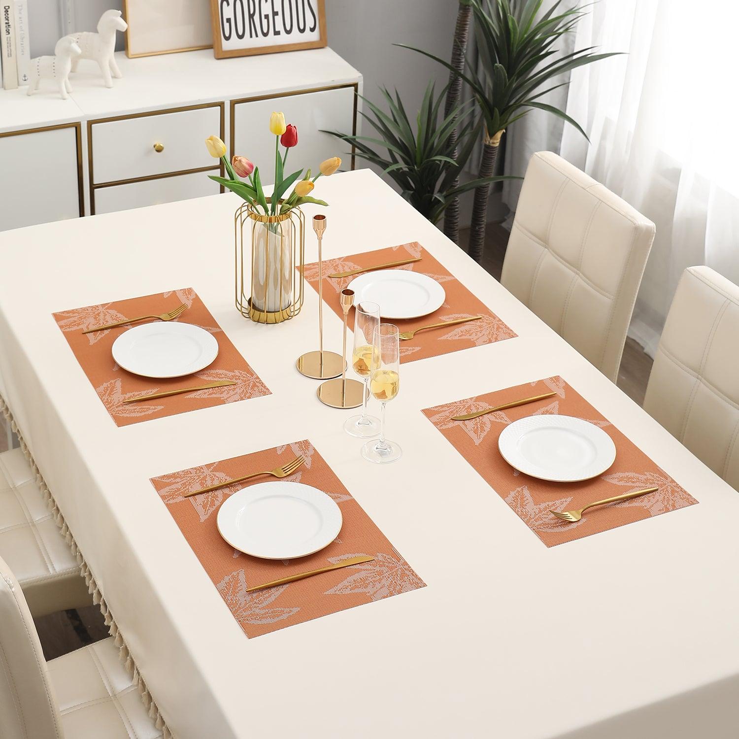 PVC Dining Table Mats, Orange Maple Leaf - HOKIPO | Har Ghar ka Humsafar