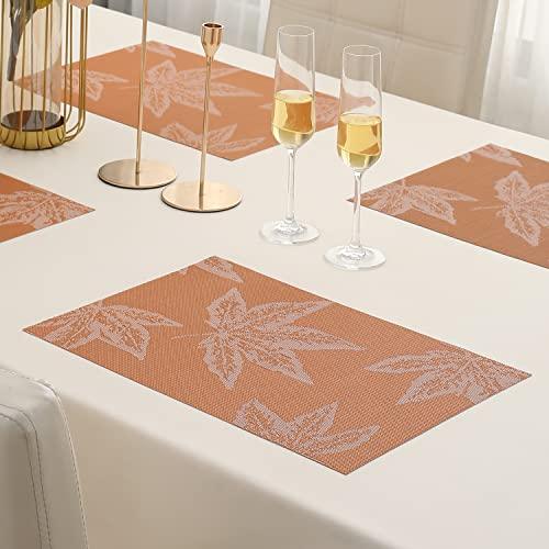 PVC Dining Table Mats, Orange Maple Leaf - HOKIPO | Har Ghar ka Humsafar