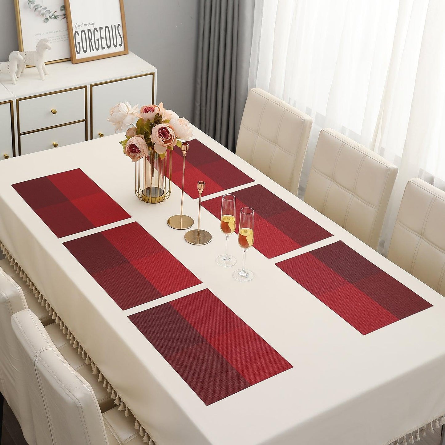 PVC Dining Table Mats, Red - HOKIPO | Har Ghar ka Humsafar