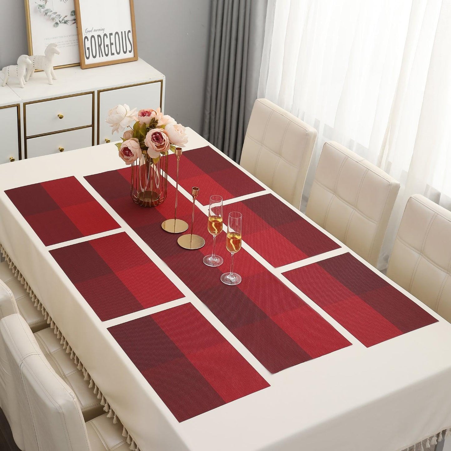 PVC Dining Table Mats, Red - HOKIPO | Har Ghar ka Humsafar