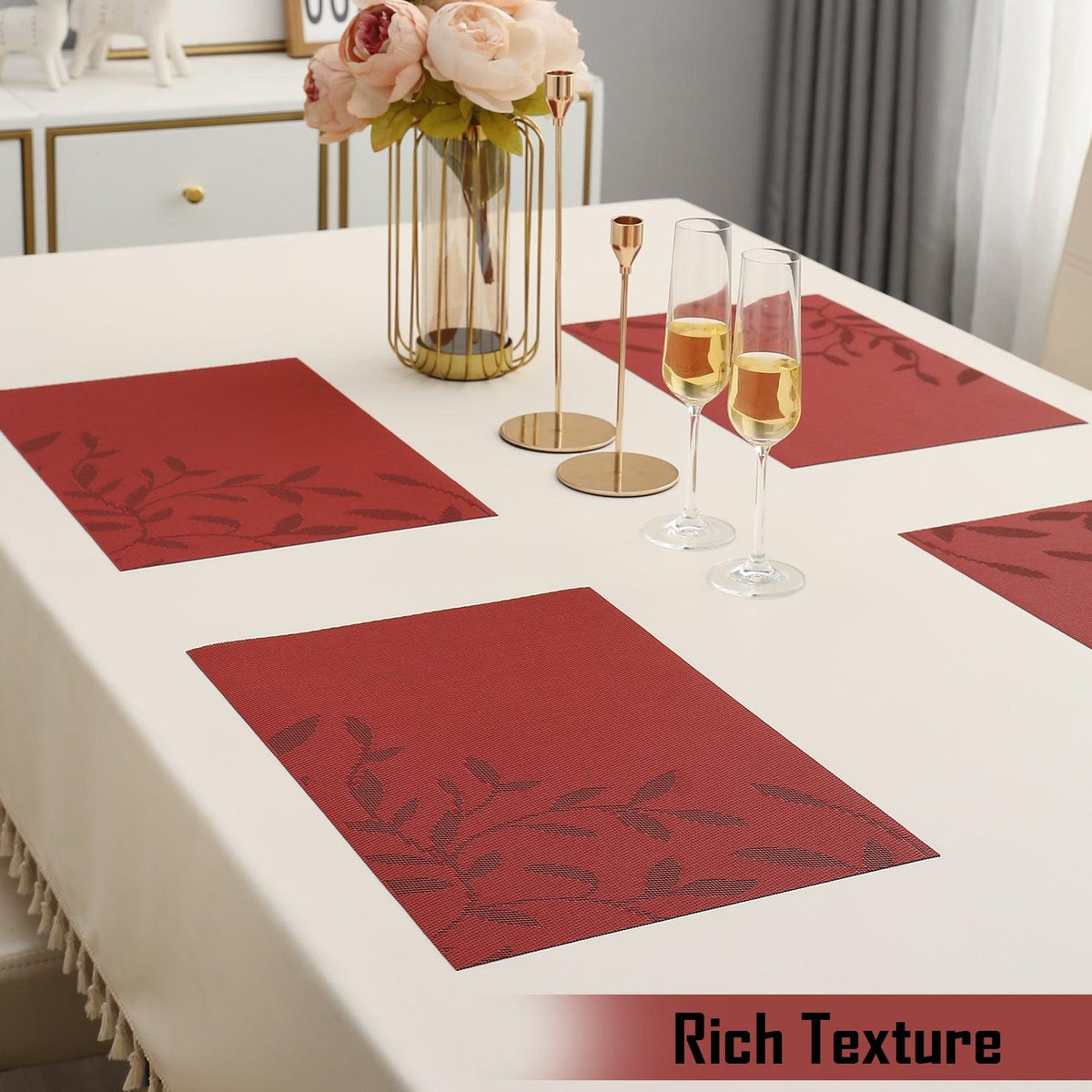 PVC Dining Table Mats, Red - HOKIPO | Har Ghar ka Humsafar