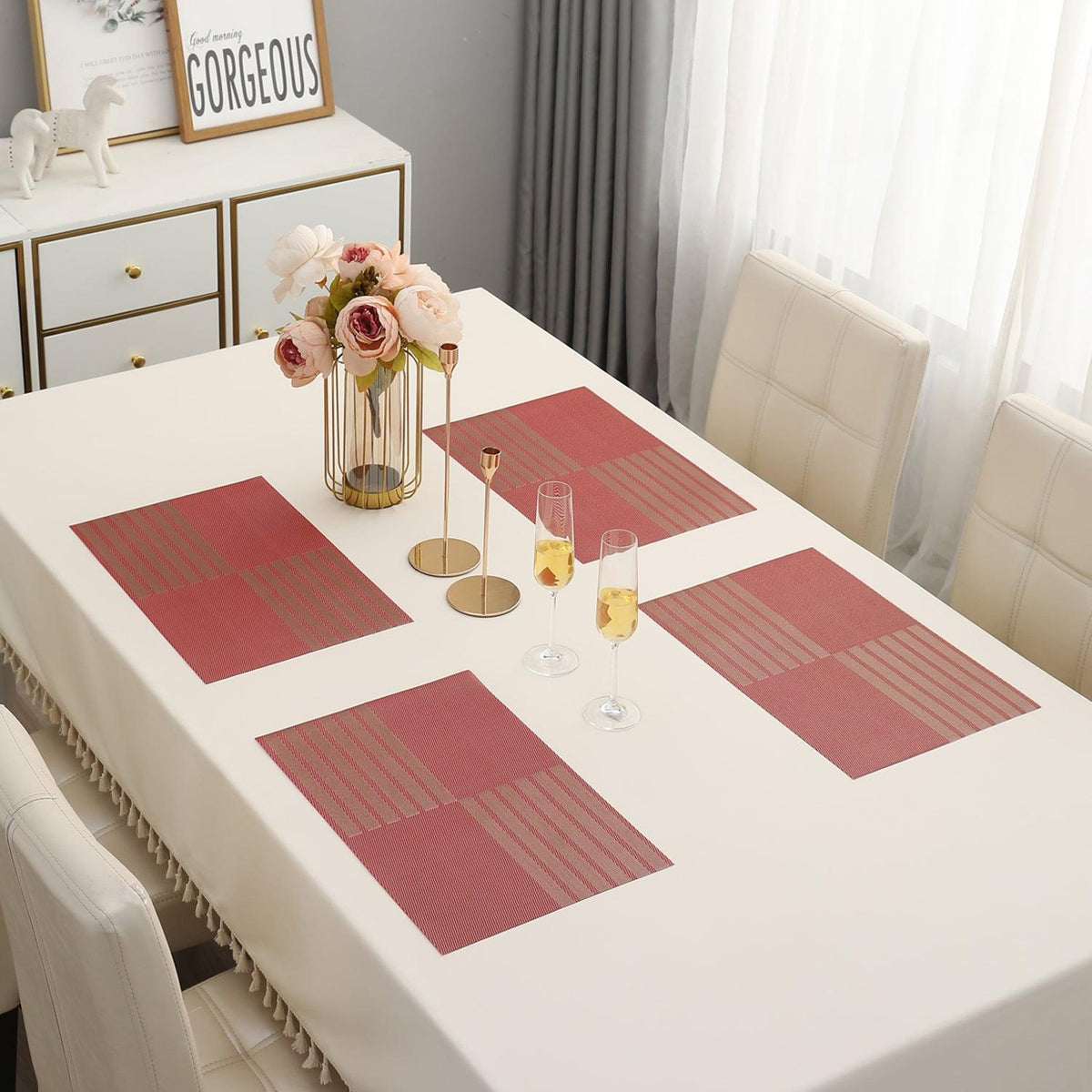 PVC Dining Table Mats, Red - HOKIPO | Har Ghar ka Humsafar