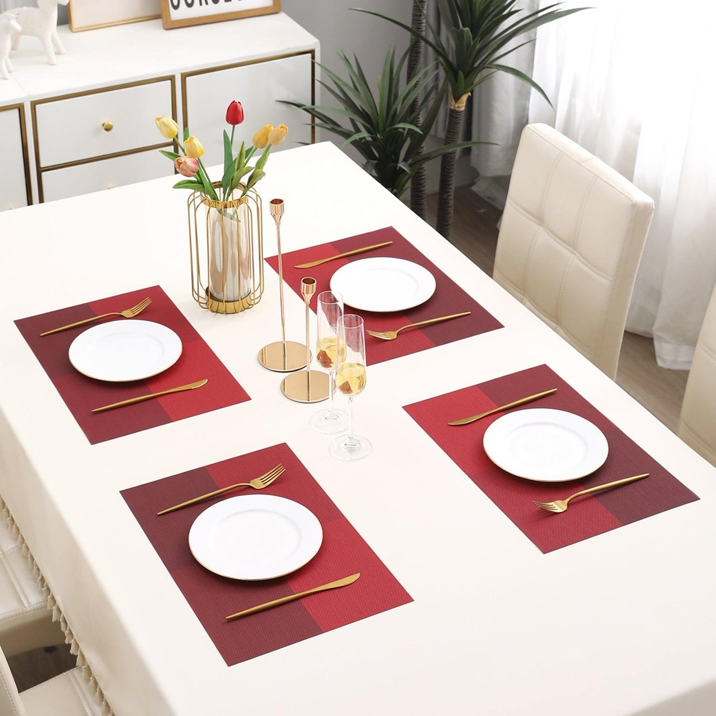 PVC Dining Table Mats, Red - HOKIPO | Har Ghar ka Humsafar