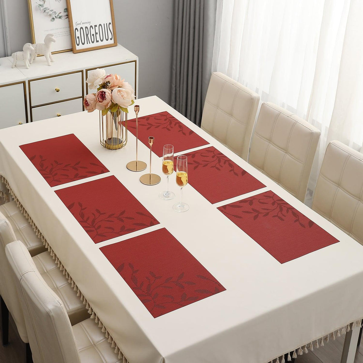 PVC Dining Table Mats, Red - HOKIPO | Har Ghar ka Humsafar