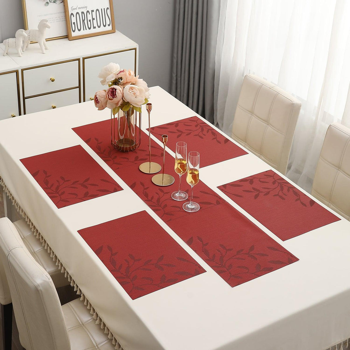 PVC Dining Table Mats, Red - HOKIPO | Har Ghar ka Humsafar