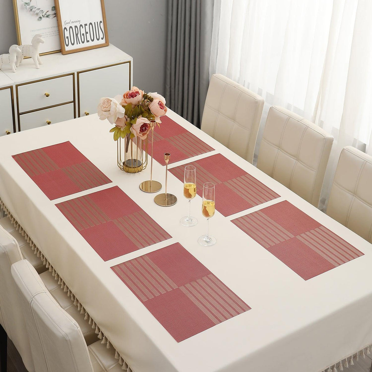 PVC Dining Table Mats, Red - HOKIPO | Har Ghar ka Humsafar