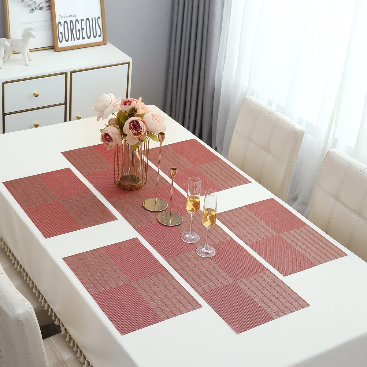 PVC Dining Table Mats, Red - HOKIPO | Har Ghar ka Humsafar