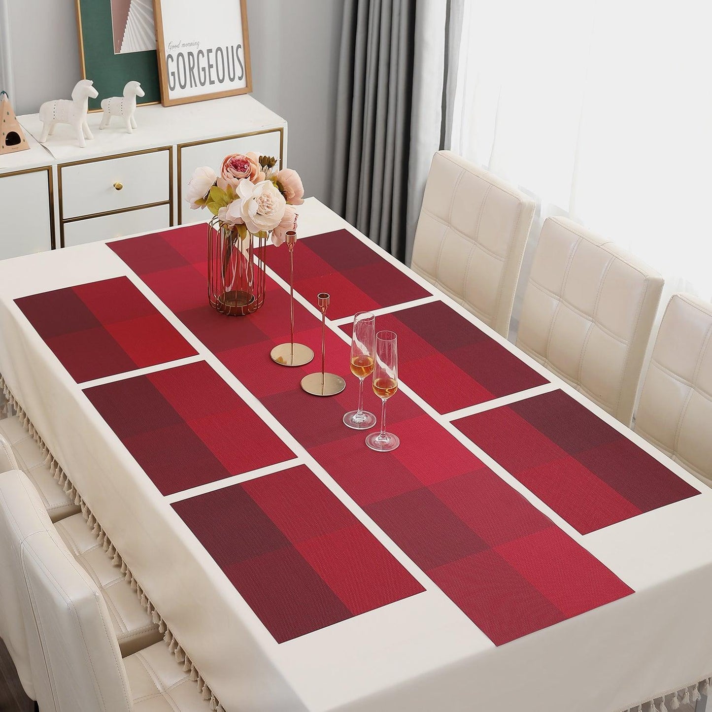 PVC Dining Table Mats, Red - HOKIPO | Har Ghar ka Humsafar