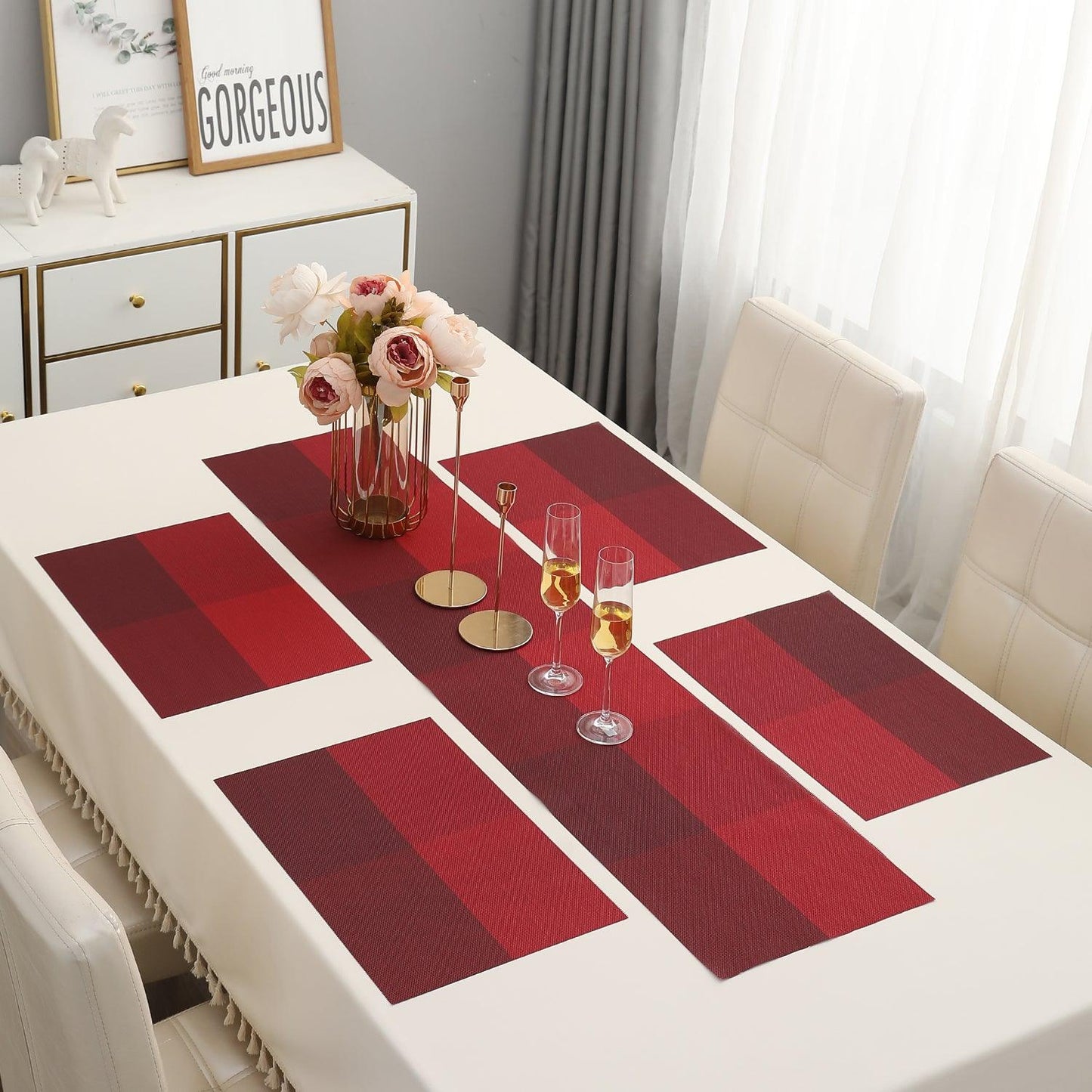 PVC Dining Table Mats, Red - HOKIPO | Har Ghar ka Humsafar