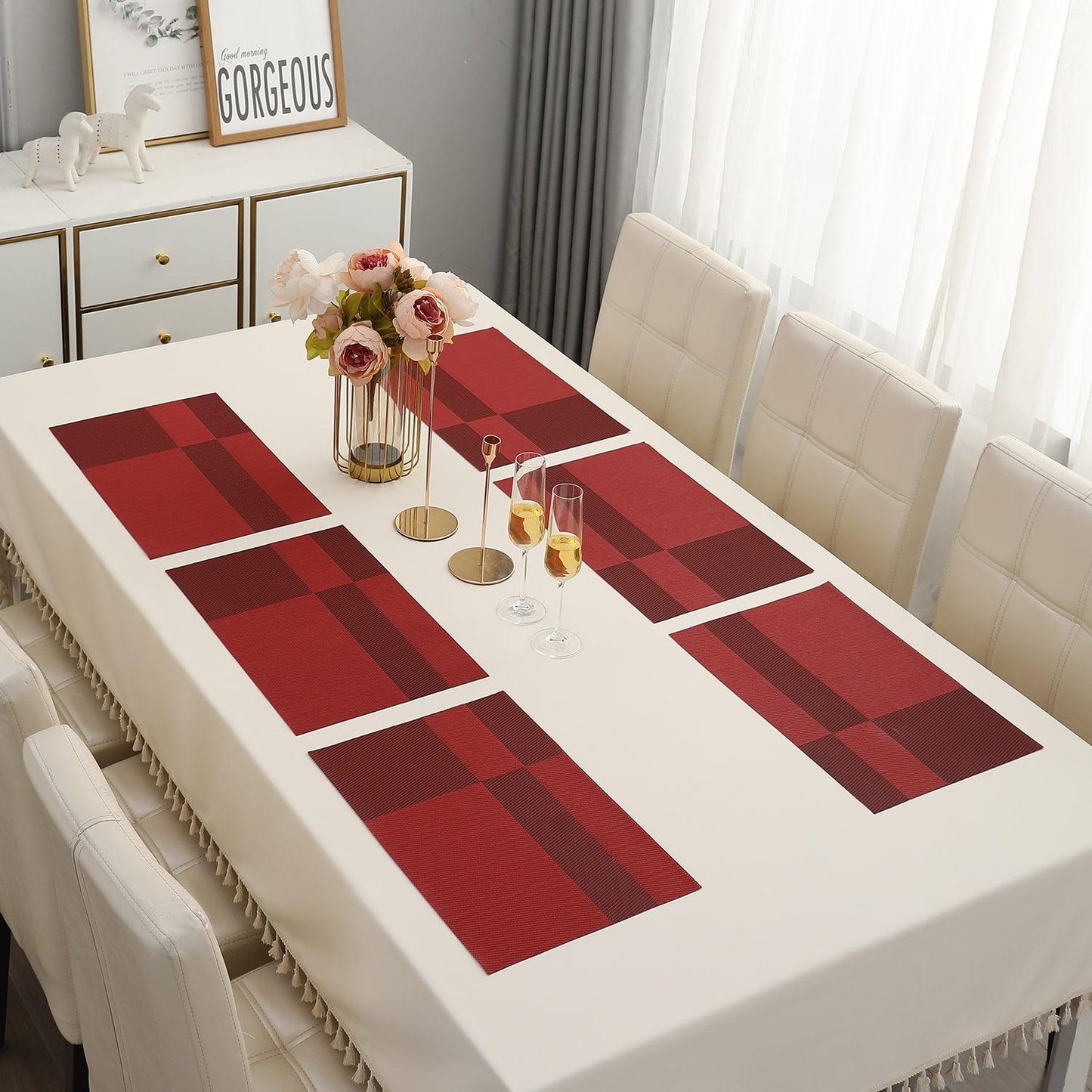 PVC Dining Table Mats, Ruby Red - HOKIPO | Har Ghar ka Humsafar